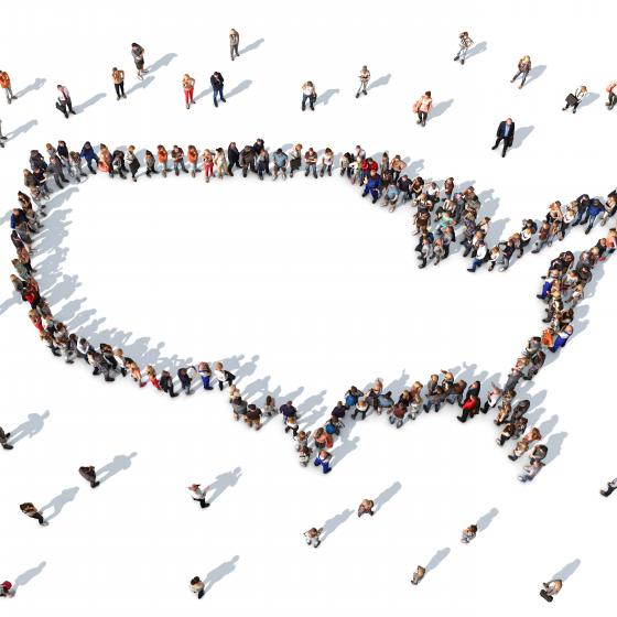 outline of US with standing people